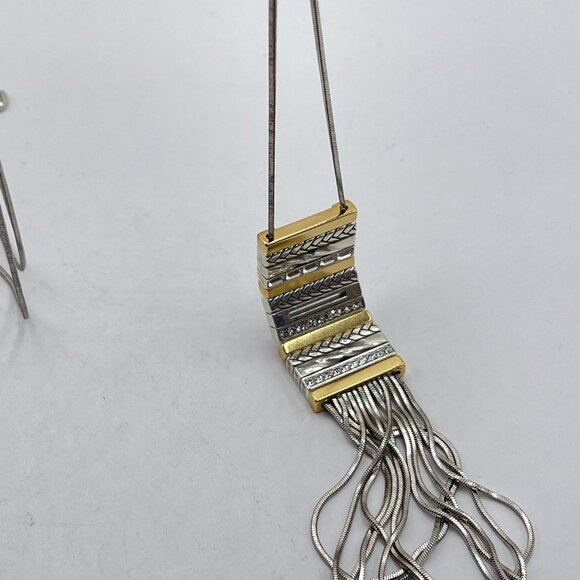 Brighton Tassel Necklace In Silver & Gold Tone Metal Long - Picture 3 of 8
